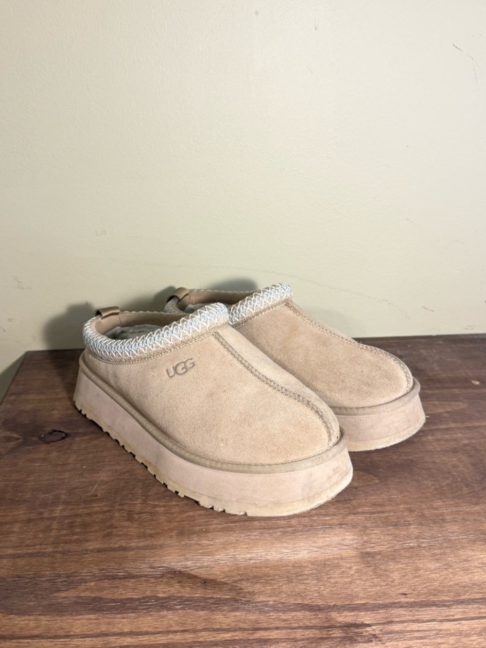 UGG Beige Suede Platform Mule Clogs